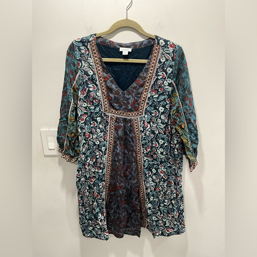 Sundance Dress Sweet Whispers Dress Women's Size L Large 3/4 Sleeve Lined V Neck